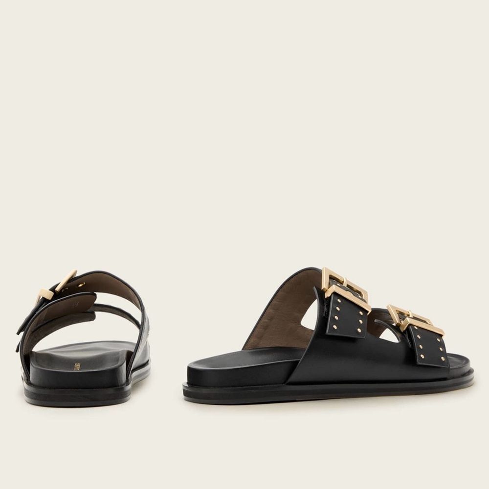 All Saints Black Leather Sandals with Gold Details - Picture 3 of 16